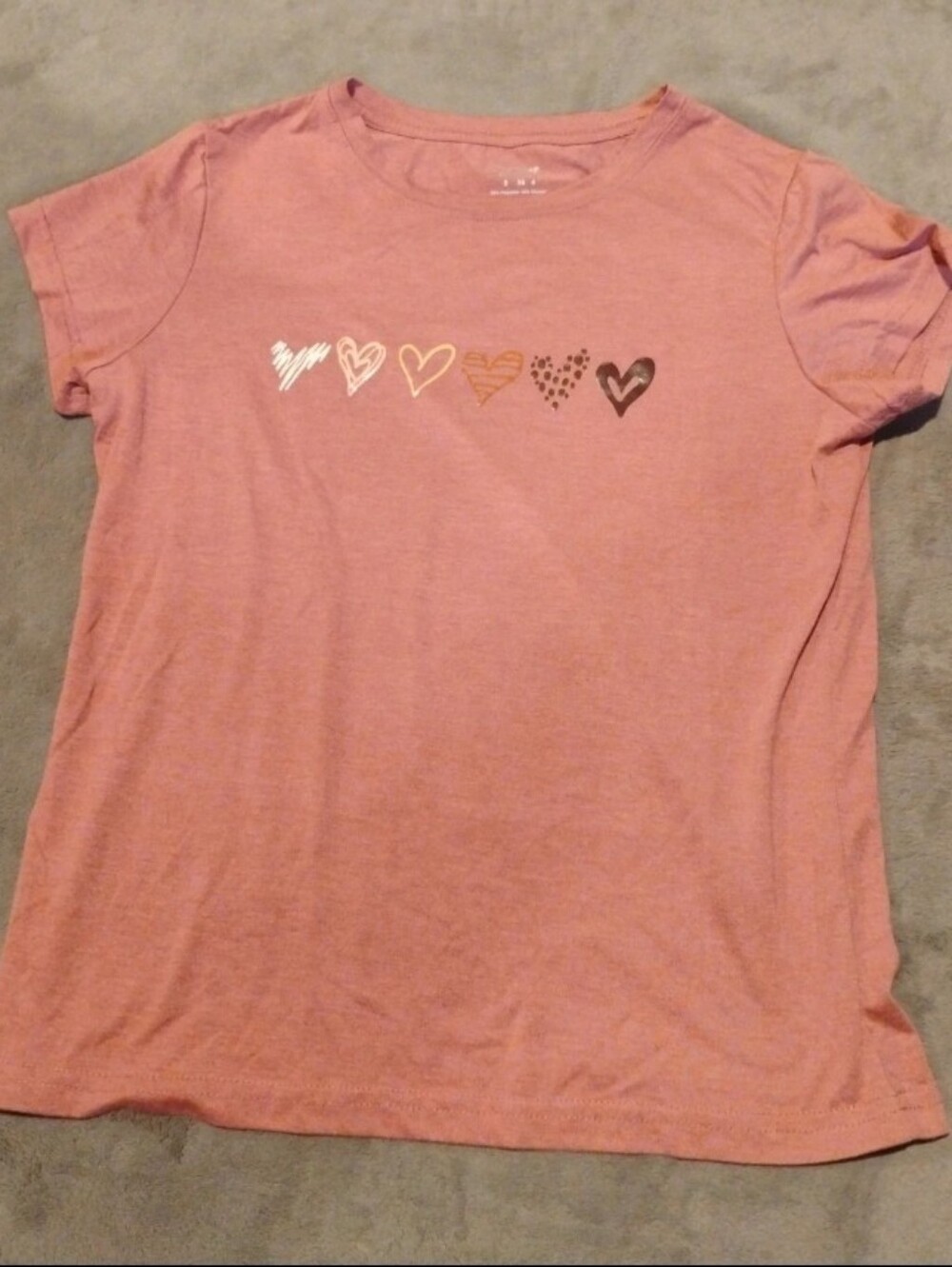 STMOVE Women's Rose Pink Multi Heart Print Short Sleeve Tee Shirt - Small